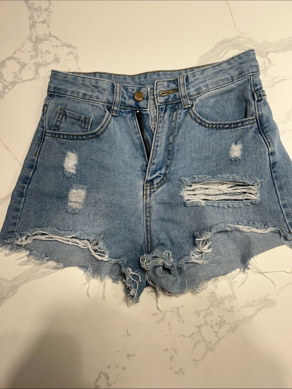 SHEIN Light Blue Distressed High-Rise Denim Shorts